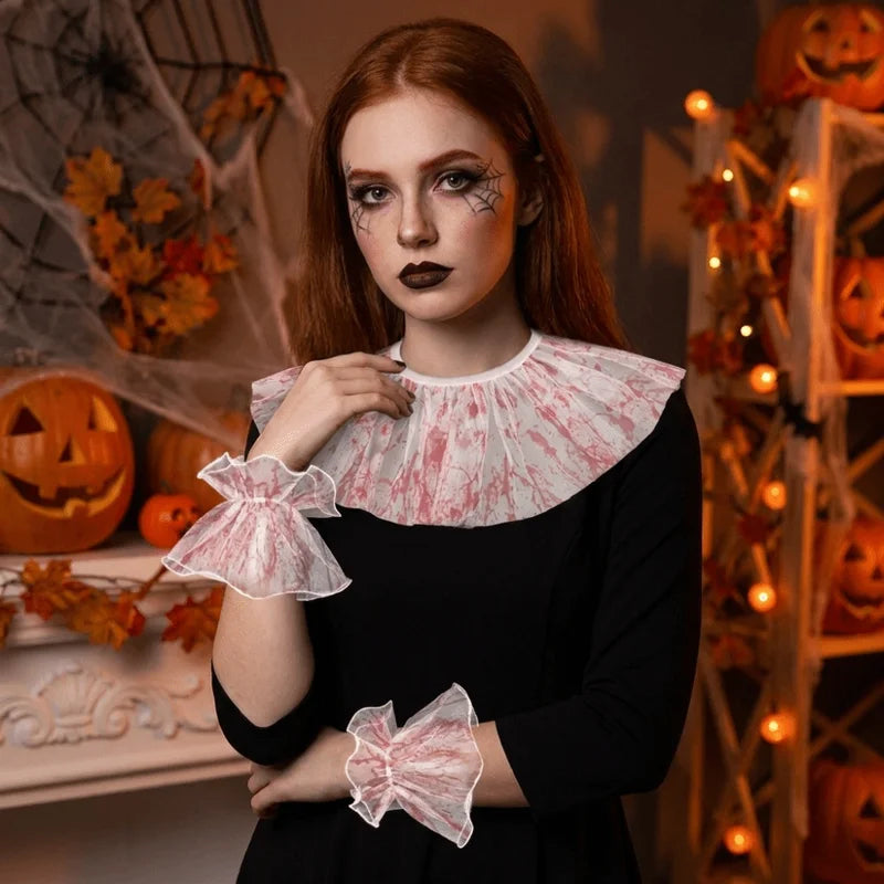 Blood Colored Dress Up Set with Detachable Pleated Ruffles for Costume Play