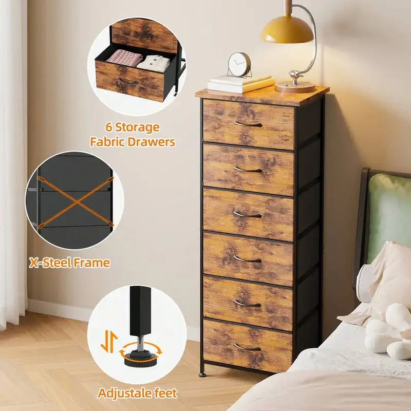 6-Drawer Fabric Storage Cabinet Tower for Bedroom Closet Nightstand