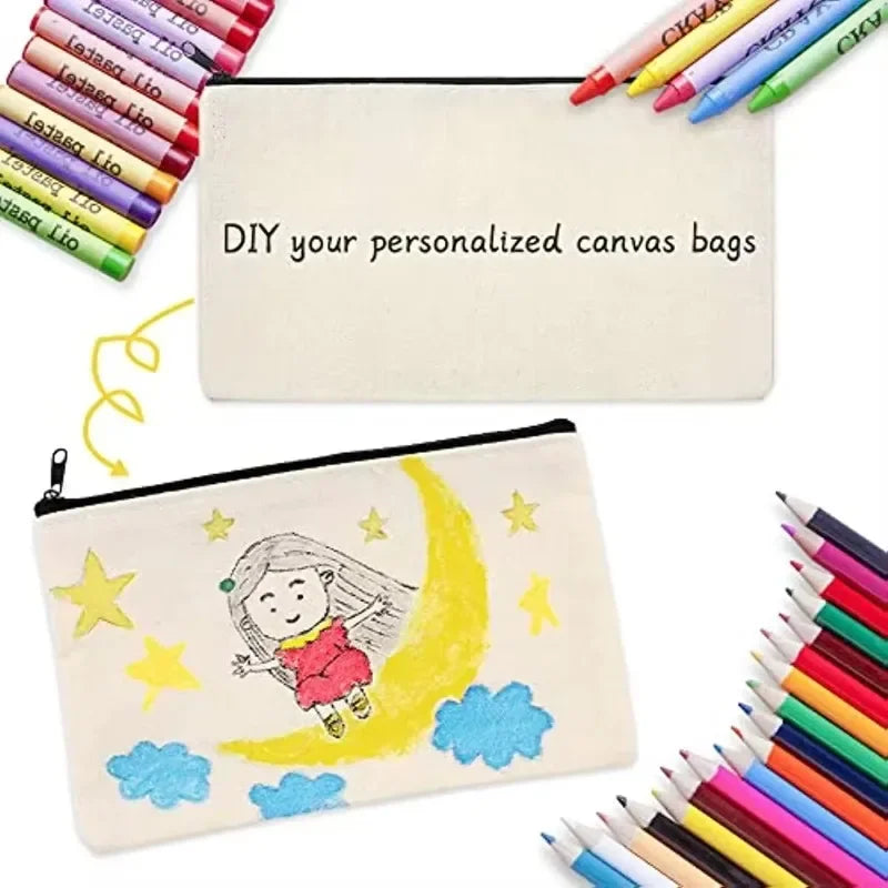 DIY Canvas Zipper Pouch Bags Pack for Customization - School, Makeup, Craft