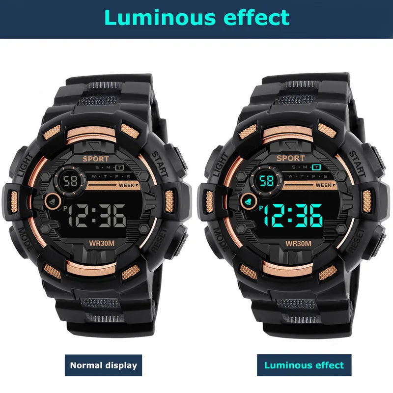 Men's Waterproof Digital Sports Watch with Luminous Display and Multi-Function Timer