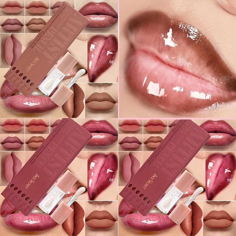 Lipliner & Lip Oil Set - Matte Waterproof Lip & Eye Makeup Combo