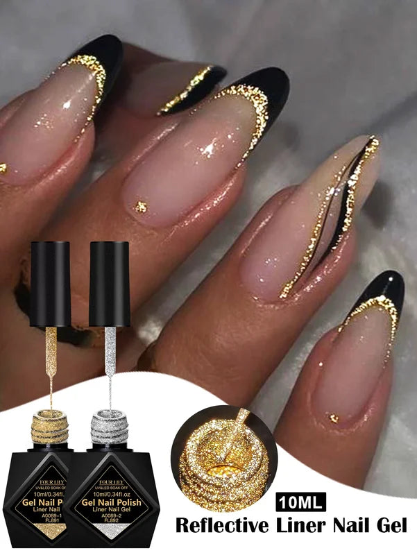 Reflective Glitter Gel Nail Polish Set - Bright Sparkling French Colors, Long-Lasting UV & LED Curing