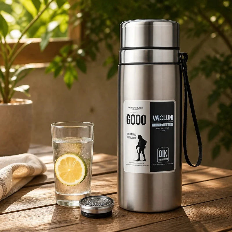 Insulated Stainless Steel Water Bottle with Handle - Leakproof, Outdoor Use