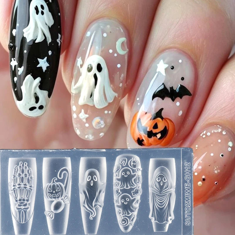 Halloween Skeleton Hand Nail Art Silicone Mold for Manicure & Nail Decor