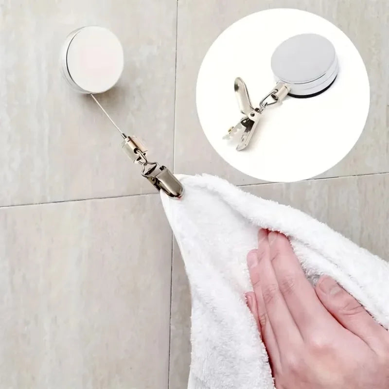 Automatic Retractable Towel Rack Wall Mount No Punch Self-Adhesive Bathroom Towel Holder