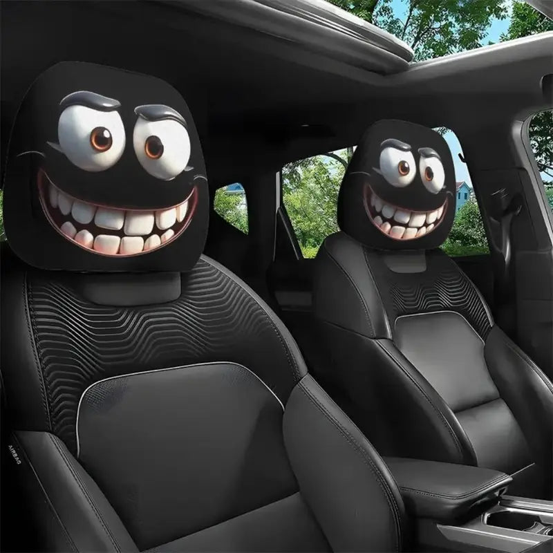 Halloween Car Headrest Covers 2pcs Spooky Skull & Funny Expression Design Universal Fit