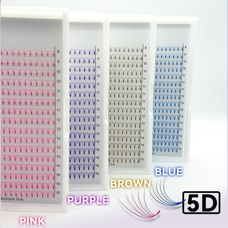 Colored Premade Volume Lash Fans 5D Short Stem D Curl 8-15mm Fluffy Eyelash Extensions