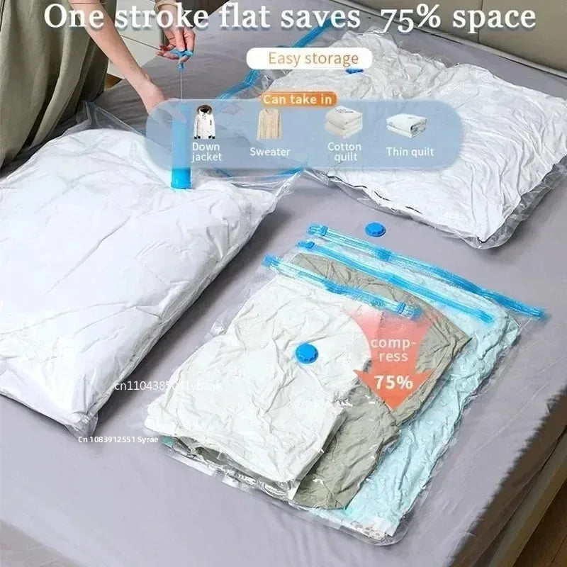 Vacuum Compression Storage Bags for Clothing and Bedding - Large Capacity, Airtight, Reusable