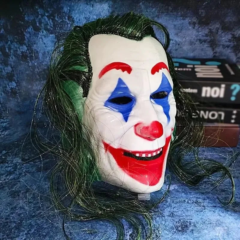 Halloween Joker Mask with Green Hair Scary Costume Prop