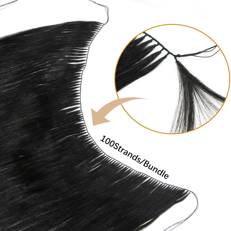 Invisible Feather Hair Extensions - Natural Human Hair Long Straight Sew-In Wefts
