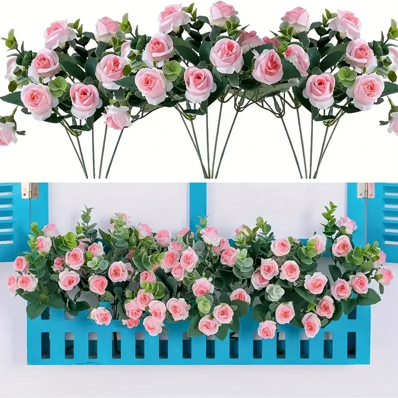 Artificial Flower Bouquet with Roses and Eucalyptus for Wedding & Home Decor