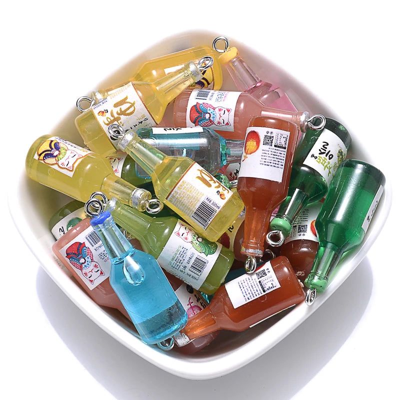 10Pcs Glass Sake Bottle Pendants Jewelry Making Charms Assortment