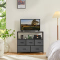 MCQ TV Stand Dresser with Fabric Storage Drawers - Compact Media Console for Bedroom Living Room or Dorm