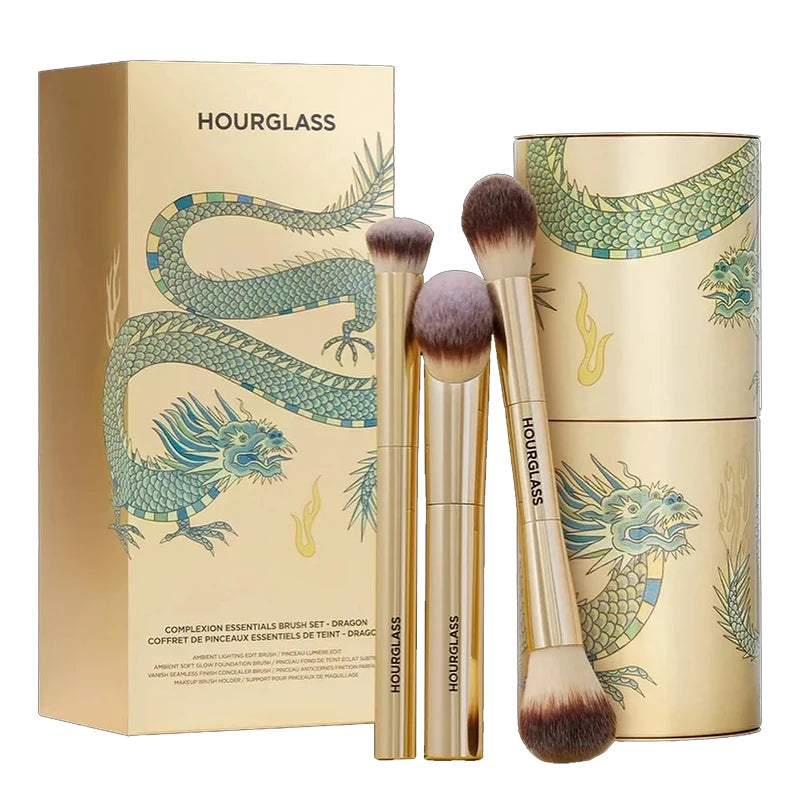3-Piece Foundation and Makeup Brush Set with Cartridge - Loose Powder & Concealer Tools