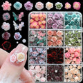12-Grid 3D Floral Butterfly Pearl Nail Art Charms for DIY Manicure Decorations