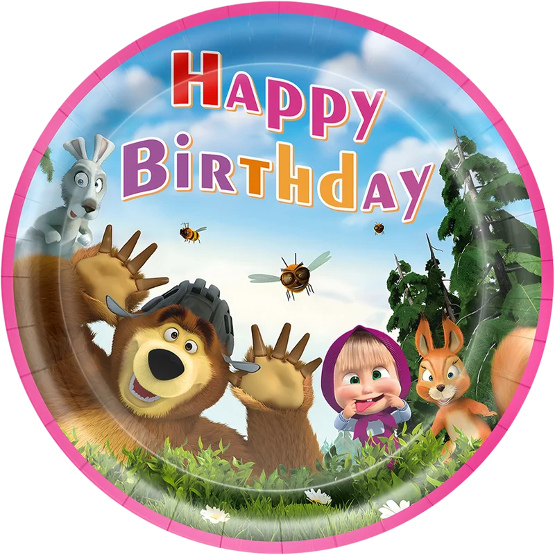 Masha and the Bear Birthday Party Decoration Kit with Balloons and Backdrop - Girls Cartoon Theme, Disposable Tableware, All Variants