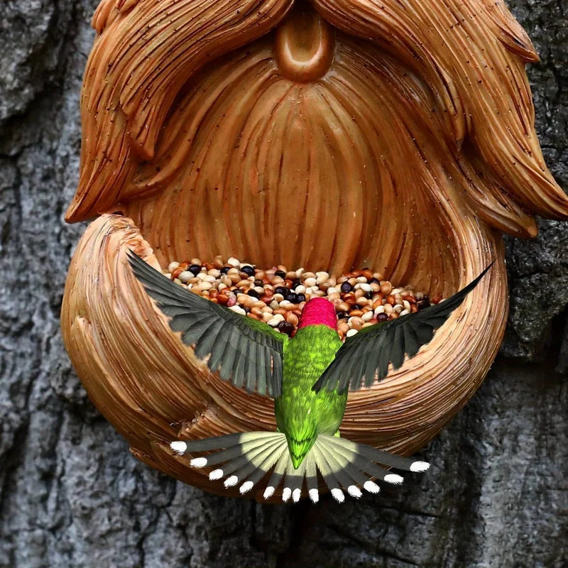 Outdoor Tree Face Bird Feeder with Glowing Eyes Yard Garden Decor - Old Man Tree Sculpture