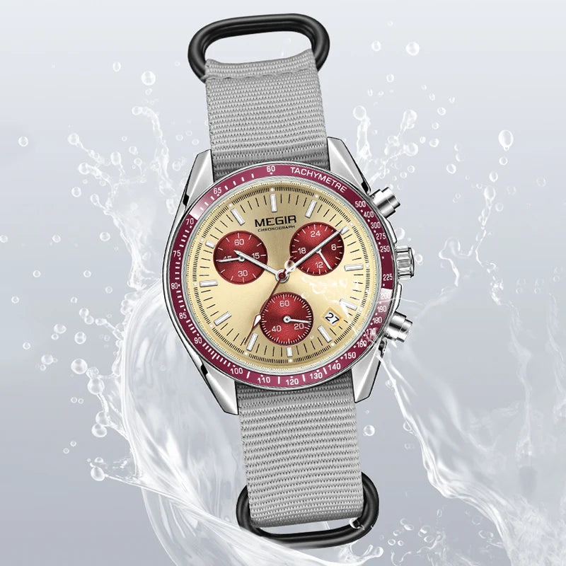 Men's Sport Automatic Chronograph Waterproof Watch with Canvas Strap