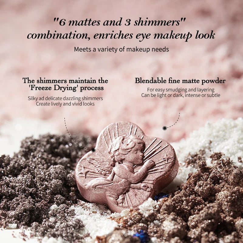 Nine-Color Eyeshadow Palette with Matte, Shimmer & Glow Finishes - Warm Neutrals