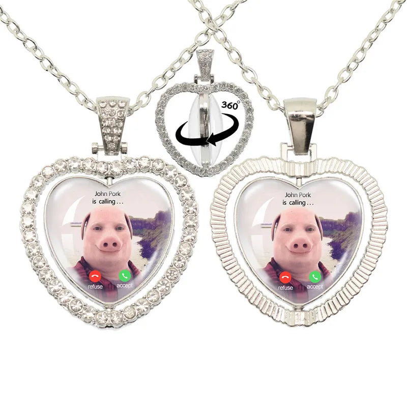 Humorous Pig Call Phone Necklace - Heart-Shaped Pendant Jewelry Gift for Pig Lovers