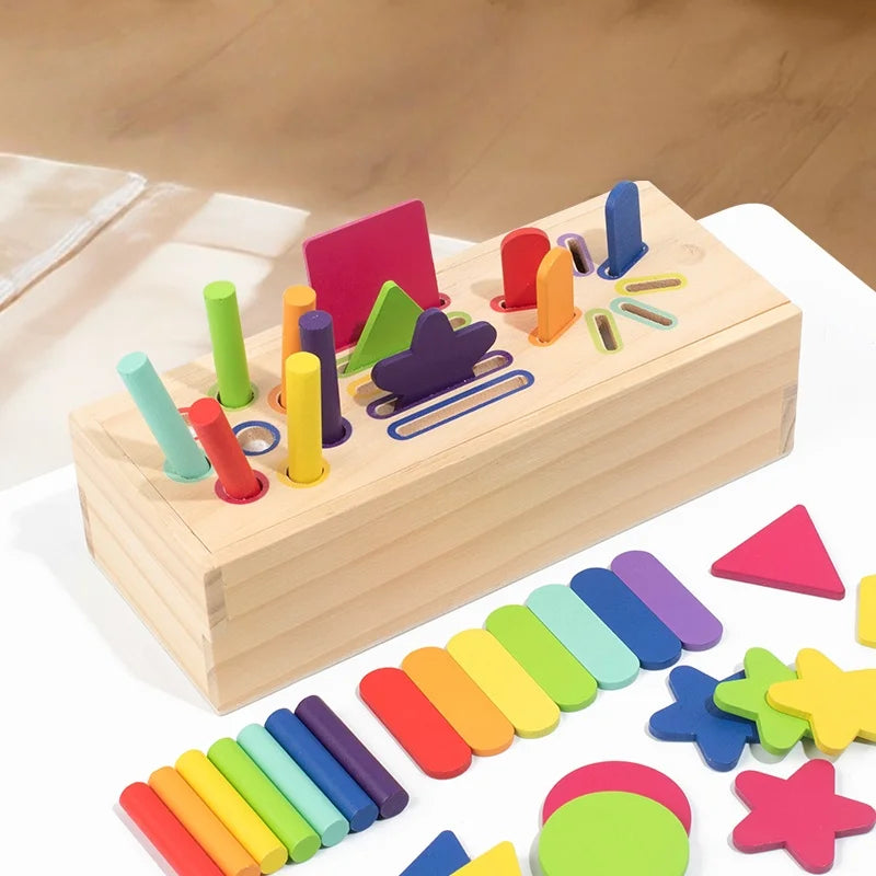 Wooden Shape Sorting Toy for Preschool - Educational Geometric Blocks Set