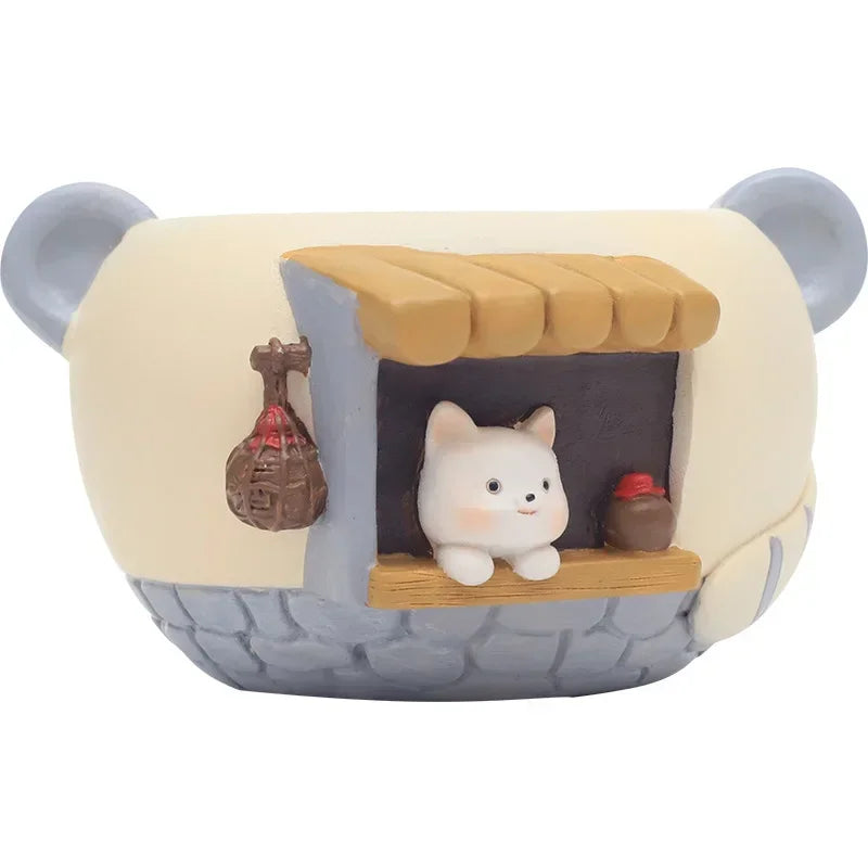 Cute Kitty Fox Small Plant Pot - Resin Succulent Planter for Home Office Decor