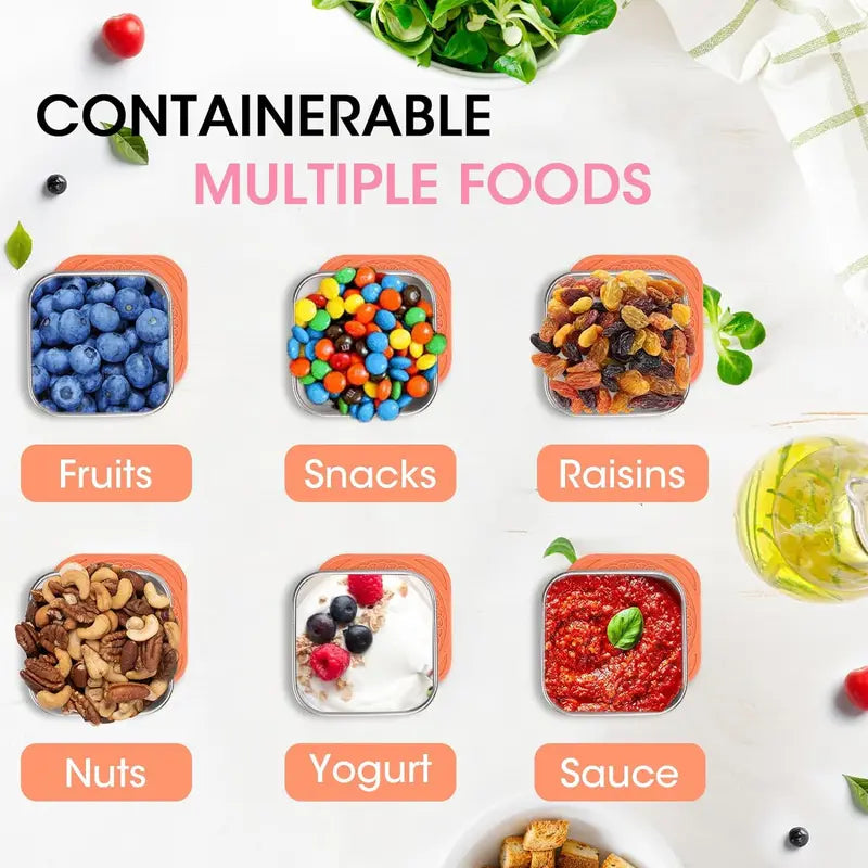 Stainless Steel Snack Containers with Silicone Leakproof Lids - 4 Pack, Portable Food Storage
