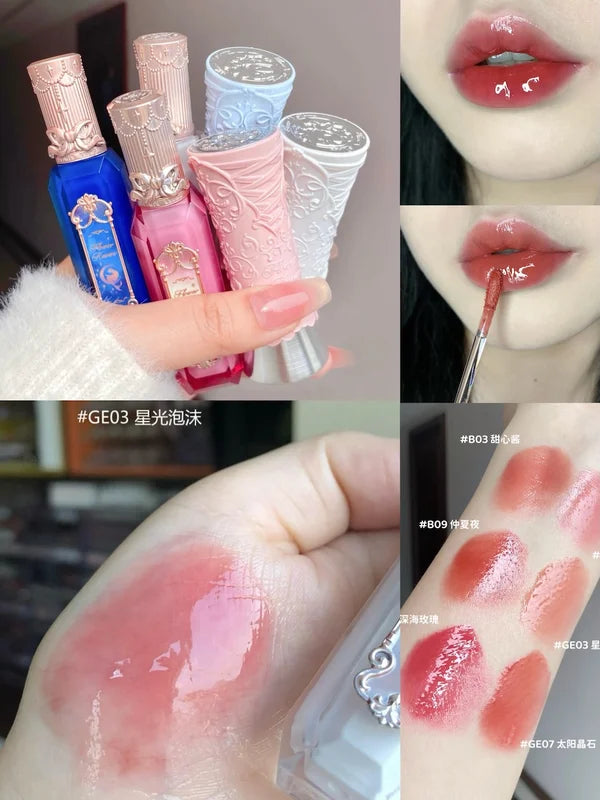 Moisturizing Lip Gloss Set with Mirror - 9 Vibrant Colors, Water Light Finish