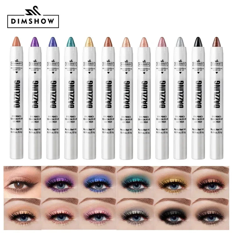 12-Color Waterproof Glitter Eyeshadow Pencil Set - Long-Lasting, Smudge-Proof Makeup Tool