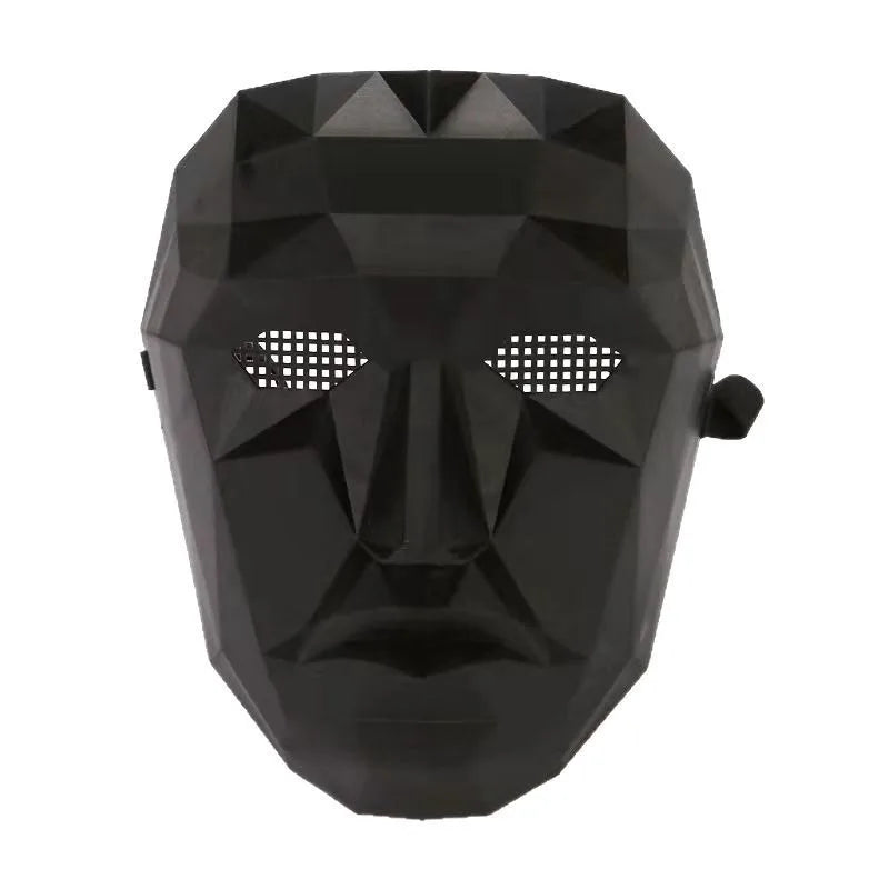 Futuristic Geometric Party Mask Black Tech Style with Breathable Mesh Eyes and Mouth for Halloween Cosplay