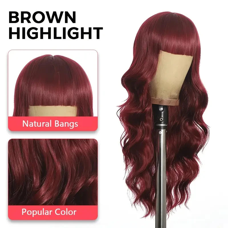 Synthetic Wig with Long Curly Hair and Bangs - Multiple Colors for Daily & Party Wear