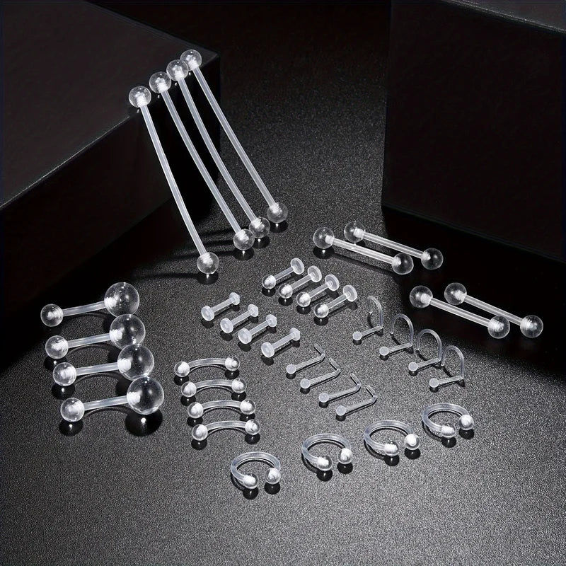 Assorted Body Piercing Jewelry Set - Acrylic Nipple, Eyebrow, Lip, Nose Rings