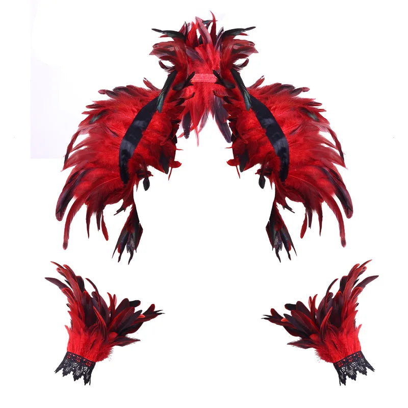 Halloween Feather Shawl Wristlet Set for Women and Men - Punk Party Dress Up