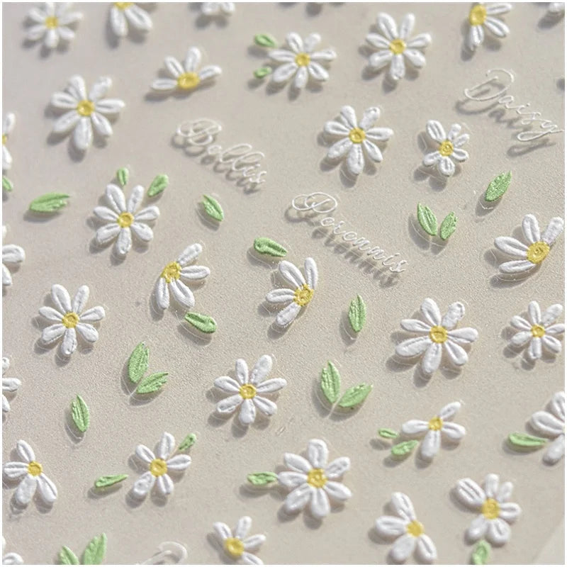 5D Embossed Nail Stickers with Flowers - Self-Adhesive Daisies & Wildflowers for DIY Manicure