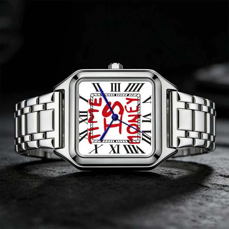 Men's Quartz Watch Stainless Steel Square Dial Waterproof Business Watch