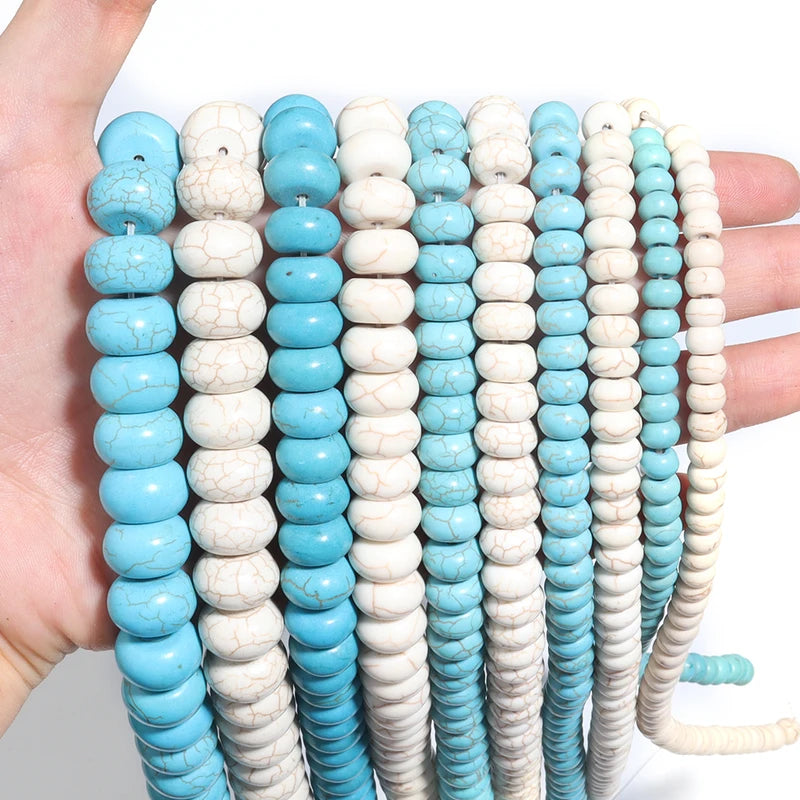 Natural Turquoise Abacus Beads for Jewelry Making - Flat Round Stones, 6-14mm