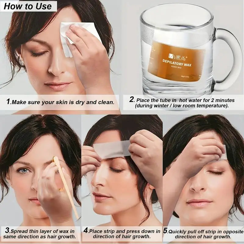 Eyebrow Wax Kit for Shaping Hair Removal Cold Sugar Wax 60g Travel & Home Use