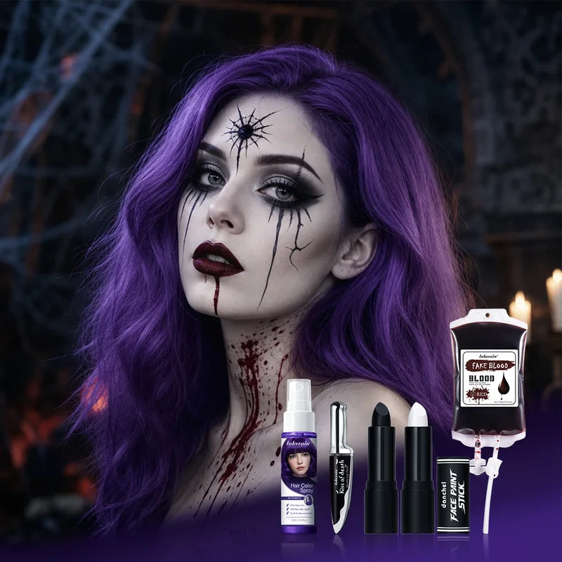Halloween Cosplay Makeup Kit 6pcs with Hair Spray, Lipstick & Fake Blood