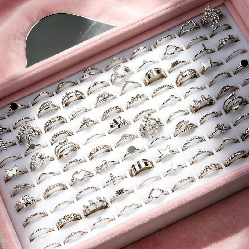 Fashion Rhinestone Hollow Rings Set for Women - Mix Style, Daily Jewelry, Party Gifts