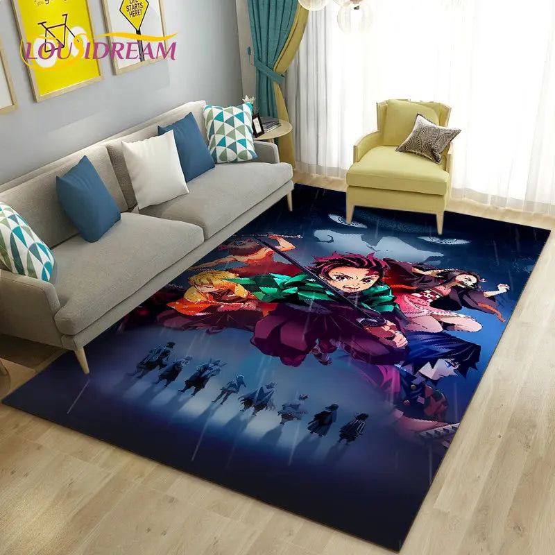 3D Demon Slayer Cartoon Area Rug for Living Room & Kids' Bedroom - Non-slip Large Carpet