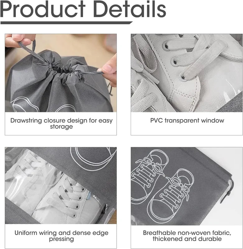 Non-Woven Shoe Storage Organizer Bags Pack - Dustproof, Reusable & Portable