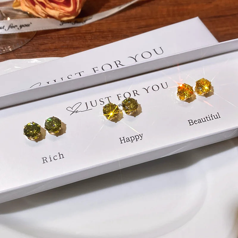 Luxury Zircon Earrings Set with Gift Box for Women - Elegant Jewelry Gift