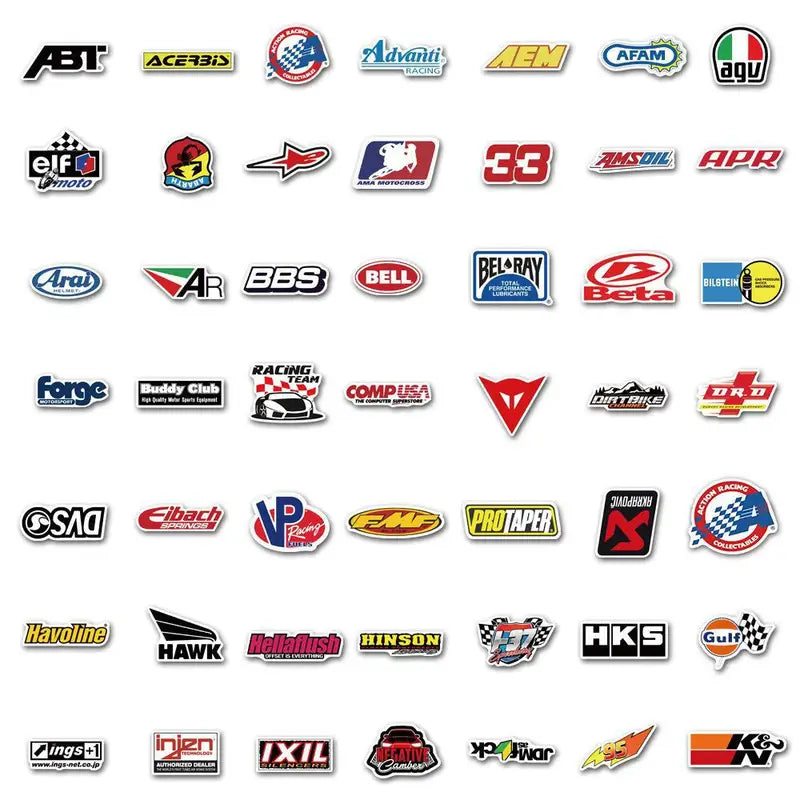 100pcs Waterproof Racing Car Logo Graffiti Stickers for Cars, Motorcycles, Luggage, Notebooks, Skateboards