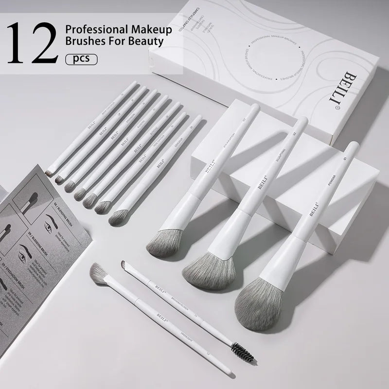 Vegan Makeup Brush Set - 12 Multi-Use Eye & Face Brushes for Powder, Concealer, Eyeliner, Contour