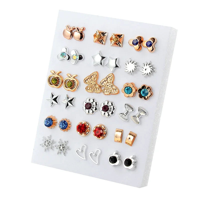18Pairs Gold Silver Enamel Pearl Flower Heart Stud Earrings Set for Women Jewelry Gift