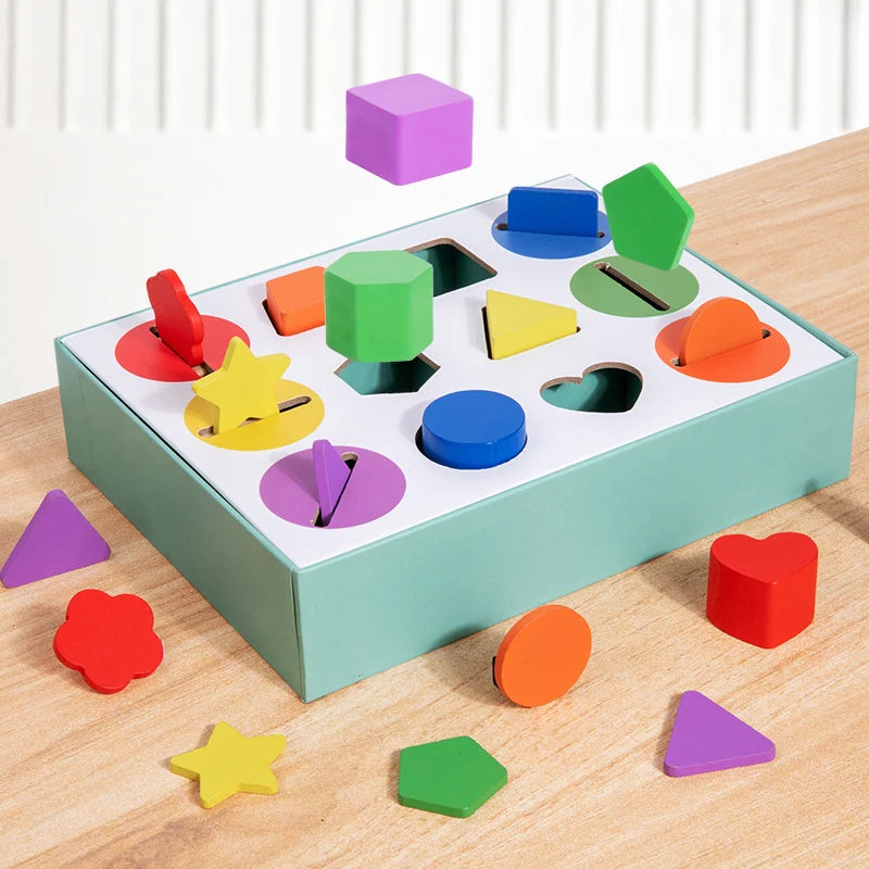 Wooden Shape Sorting Toy for Preschool - Educational Geometric Blocks Set