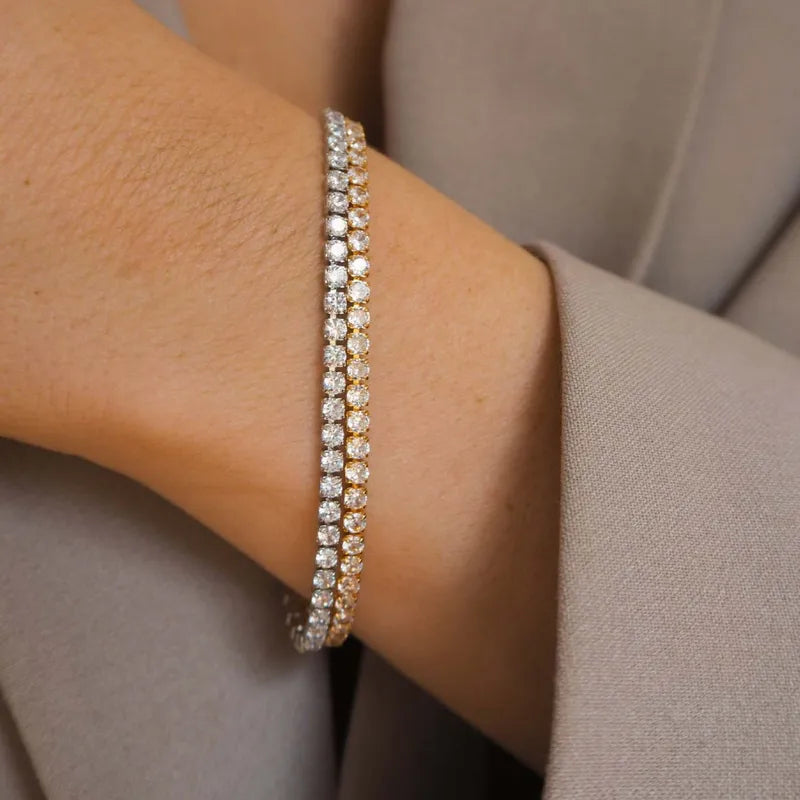 Gold Plated Stainless Steel Tennis Bracelets & Necklaces Set Women Zirconia CZ Jewelry