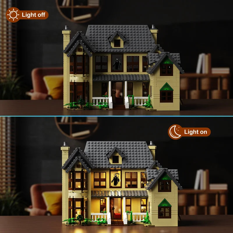 Halloween Haunted House Building Block Set - Scary Movie Model with LED Light, 1275 Pieces, Gift for Film Fans