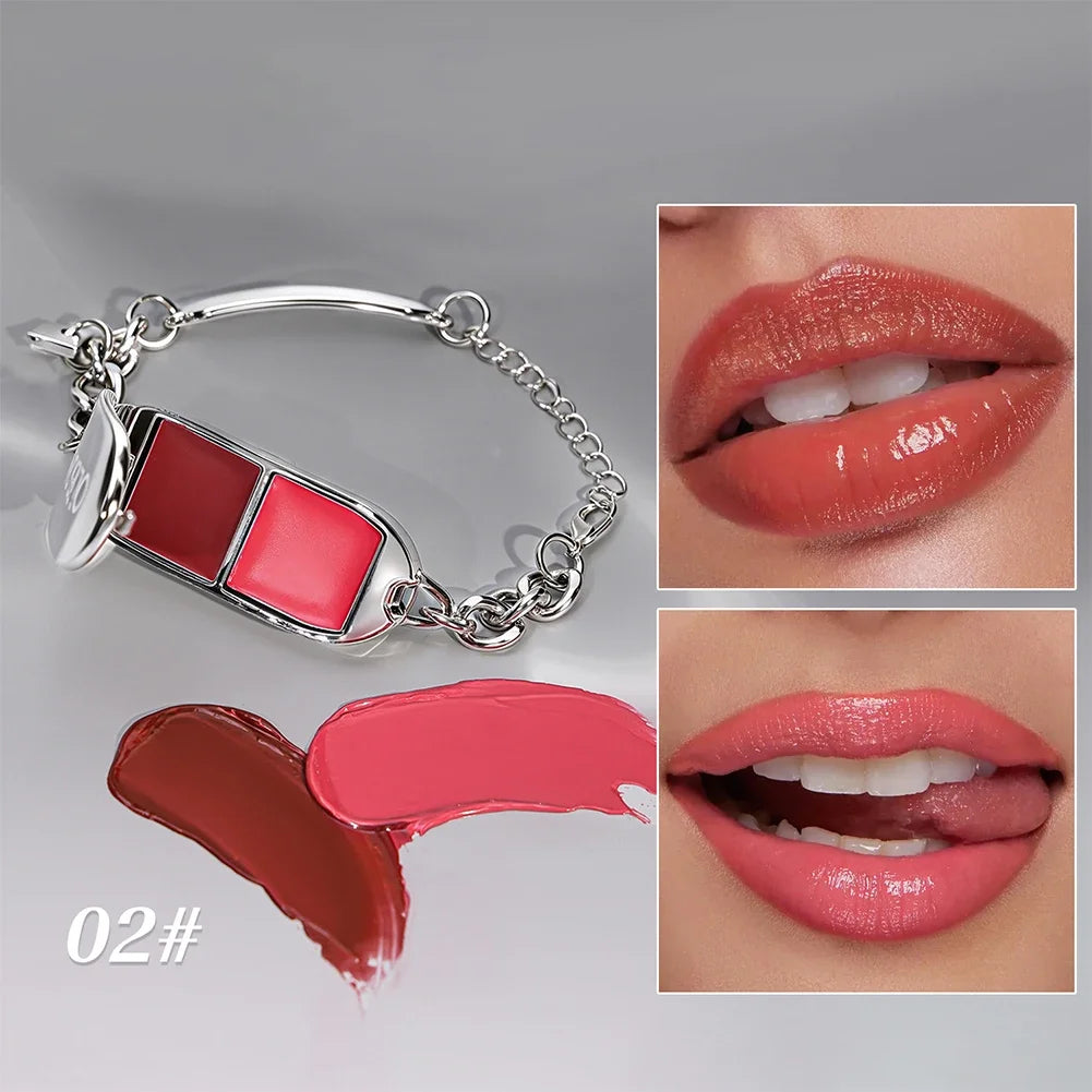 Waterproof 2-in-1 Lip Gloss with Mirror Bracelet - Portable & Long-Lasting