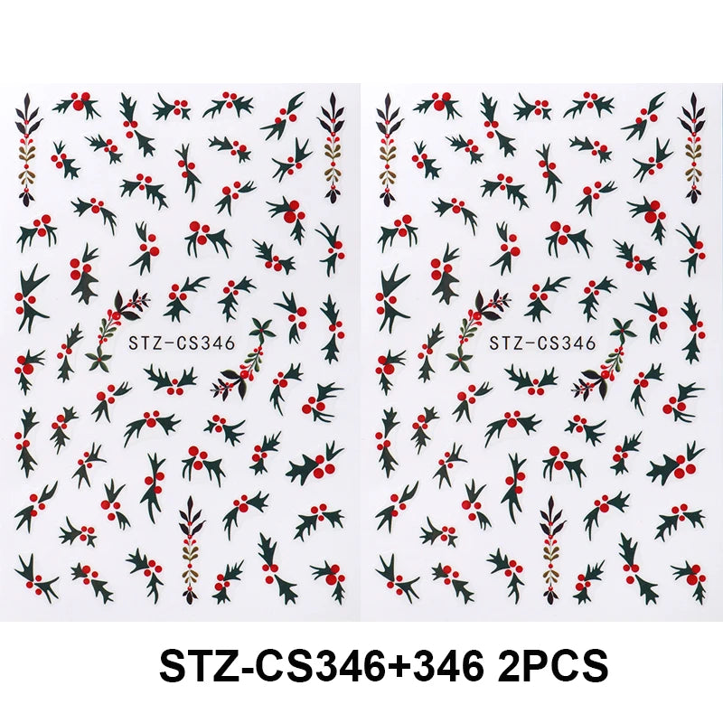 Christmas Holly Nail Art Stickers 2-Pack - Holiday Flower Leaf Decor for Nails